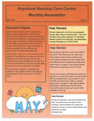 May 2022 Newsletters Keystone Care Center 