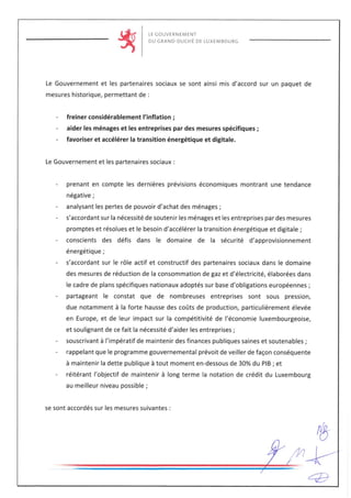 Accord tripartite «Solidaritéitspak 2.0» du 28 septembre 2022