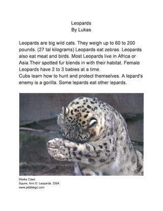 Animal Research Reports - Mrs. Lepp's Class