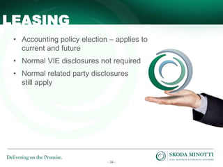 - 34 -
• Accounting policy election – applies to
current and future
• Normal VIE disclosures not required
• Normal related party disclosures
still apply
LEASING
 