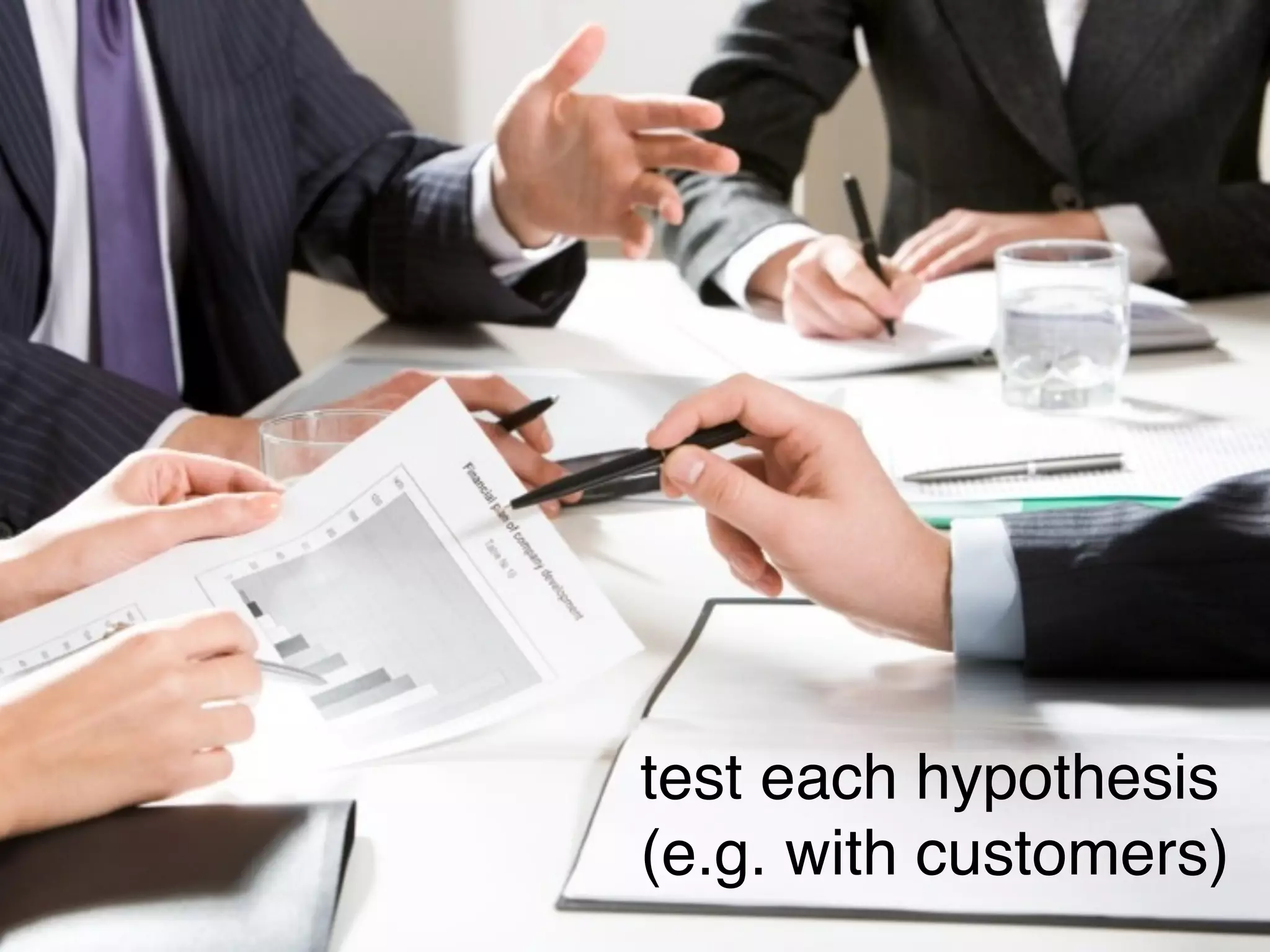 test each hypothesis
(e.g. with customers)
 