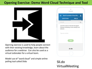 Opening Exercise: Demo Word Cloud Technique and Tool
Opening exercise is used to help people connect
with their existing k...
