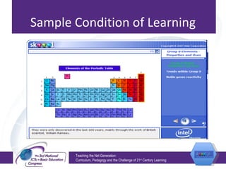 Sample Condition of Learning Teaching the Net Generation:  Curriculum, Pedagogy and the Challenge of 21 st  Century Learning 