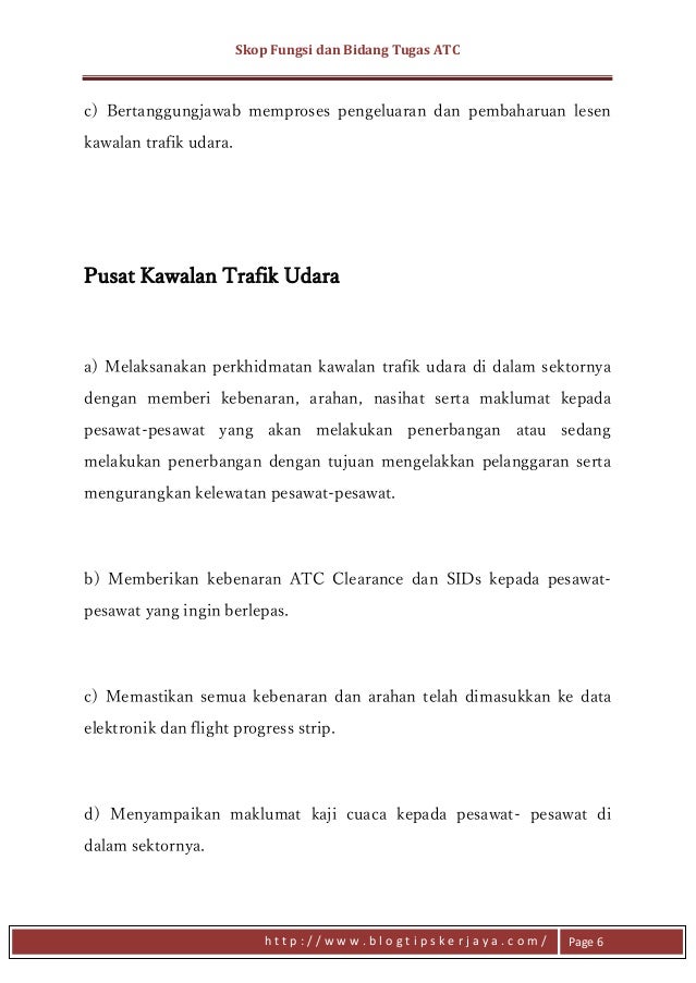 Skop Dan Bidang Tugas Pegawai Kawalan Trafik Udara