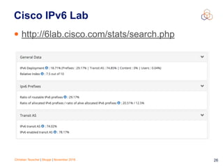 Christian Teuschel | Skopje | November 2016 26
Cisco IPv6 Lab
• http://6lab.cisco.com/stats/search.php
 