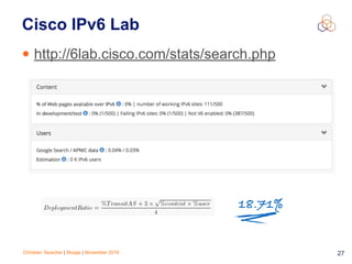 Christian Teuschel | Skopje | November 2016 27
Cisco IPv6 Lab
• http://6lab.cisco.com/stats/search.php
18.71%
 