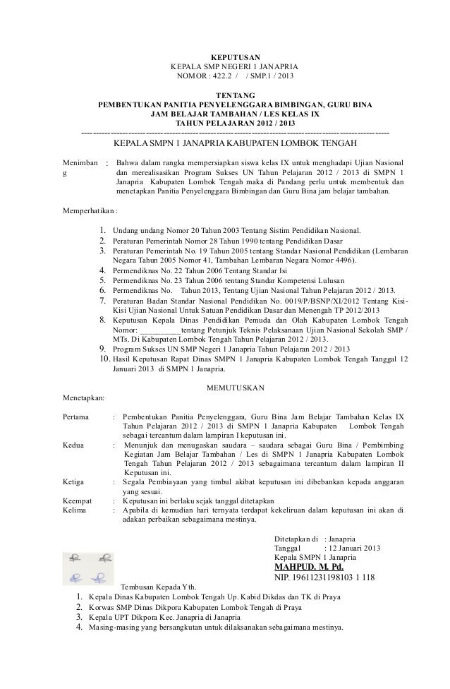 Contoh Surat Keputusan Tentang Ekstrakurikuler Contoh Surat