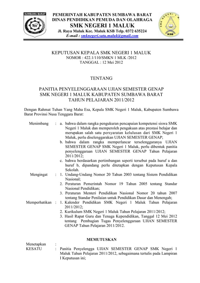 Contoh Sk Panitia Ujian Sekolah 2022  IMAGESEE