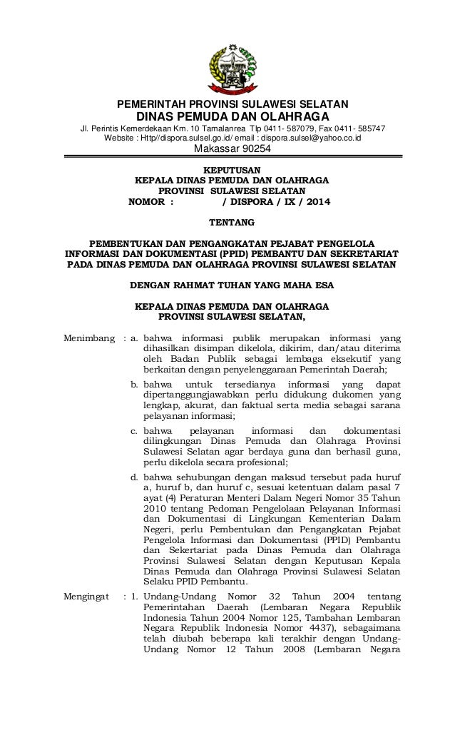Contoh Surat Keputusan Kepala Dinas Contoh Surat Keputusan Kepala Dinas
