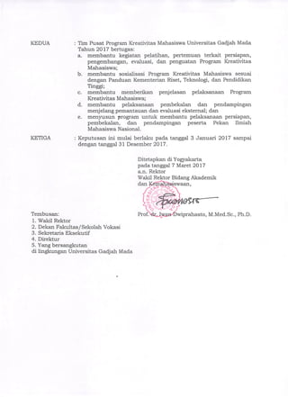 SK Rektor Tentang Tim Pusat Program Kreativitas Mahasiswa UGM Tahun ...