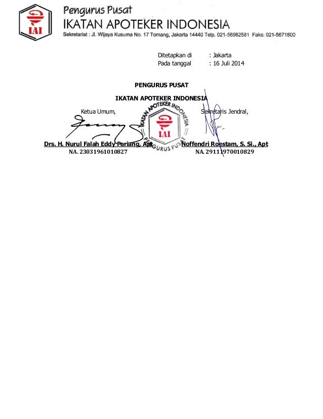 SK PP IAI tentang Papan Nama Praktik Apoteker