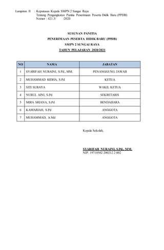 Sk Panitia PPDB dan tugas TP 2020 2021 smpn 2 Sungai Raya Aceh Timur | PDF