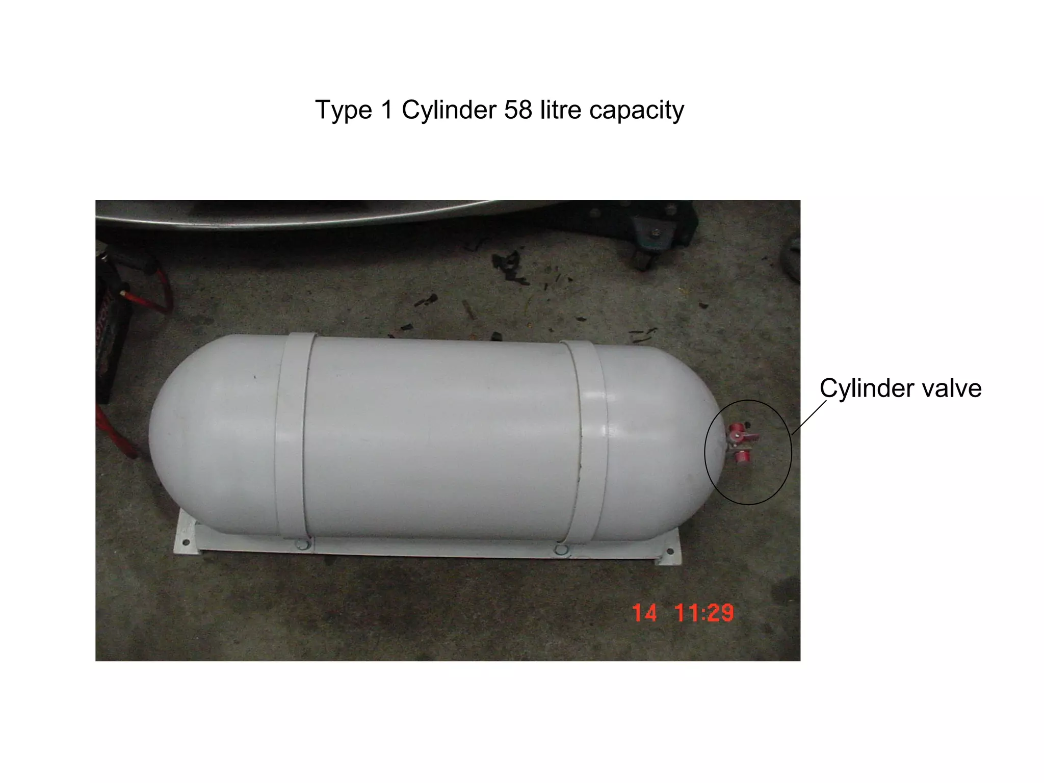 Type 1 Cylinder 58 litre capacity
Cylinder valve
 