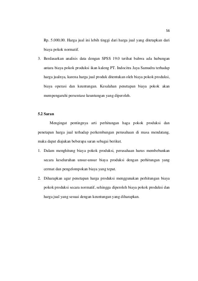 Analisis biaya pokok produksi dengan pedoman penentuan 