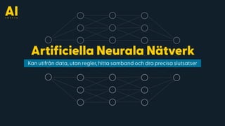 Artificiella Neurala Nätverk
Kan utifrån data, utan regler, hitta samband och dra precisa slutsatser
 