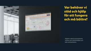 IMAGE THAT SUPPORTS THE HEADLINE GOES HERE
Var behöver vi
stöd och hjälp
för att fungera
och må bättre?
Objektiv data & transparenta
insikter som stöd till ledare och
hela verksamheten.
 