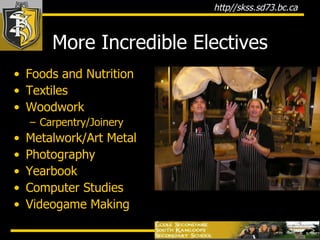 More Incredible Electives Foods and Nutrition Textiles Woodwork Carpentry/Joinery Metalwork/Art Metal Photography Yearbook Computer Studies Videogame Making 