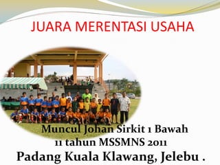 JUARA MERENTASI USAHA

Muncul Johan Sirkit 1 Bawah
11 tahun MSSMNS 2011

Padang Kuala Klawang, Jelebu .

 