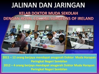 2011 – 12 orang berjaya mendapat anugerah Doktor Muda Harapan
Peringkat Negeri Sembilan
2012 – 4 orang berjaya mendapat anugerah Doktor Muda Harapan
Peringkat Negeri Sembilan

 