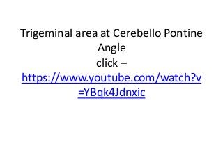 Trigeminal area at Cerebello Pontine
Angle
click –
https://www.youtube.com/watch?v
=YBqk4Jdnxic
 