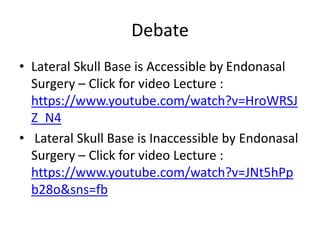 Anterior skull base anatomy-
Prof.Carrau –
click -
https://www.youtube.com/watch?v
=gnGcxC7pSy4
 