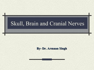 Skull, Brain and Cranial Nerves
By- Dr. Armaan SinghBy- Dr. Armaan Singh
 