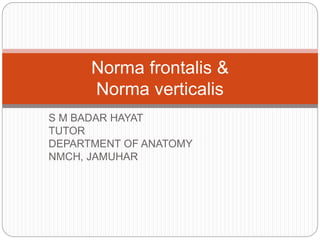 S M BADAR HAYAT
TUTOR
DEPARTMENT OF ANATOMY
NMCH, JAMUHAR
Norma frontalis &
Norma verticalis
 