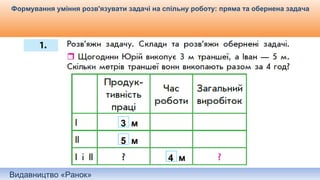 Видавництво «Ранок»
Формування уміння розв'язувати задачі на спільну роботу: пряма та обернена задача
3 м
5 м
4 м
 