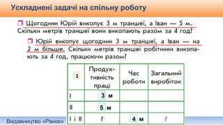 Видавництво «Ранок»
Ускладнені задачі на спільну роботу
3 м
4 м
1
5 м
 