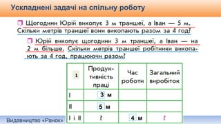 Видавництво «Ранок»
Ускладнені задачі на спільну роботу
3 м
4 м
1
5 м
 