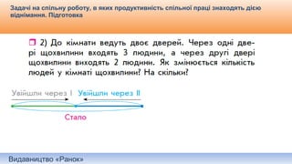 Видавництво «Ранок»
Задачі на спільну роботу, в яких продуктивність спільної праці знаходять дією
віднімання. Підготовка
 