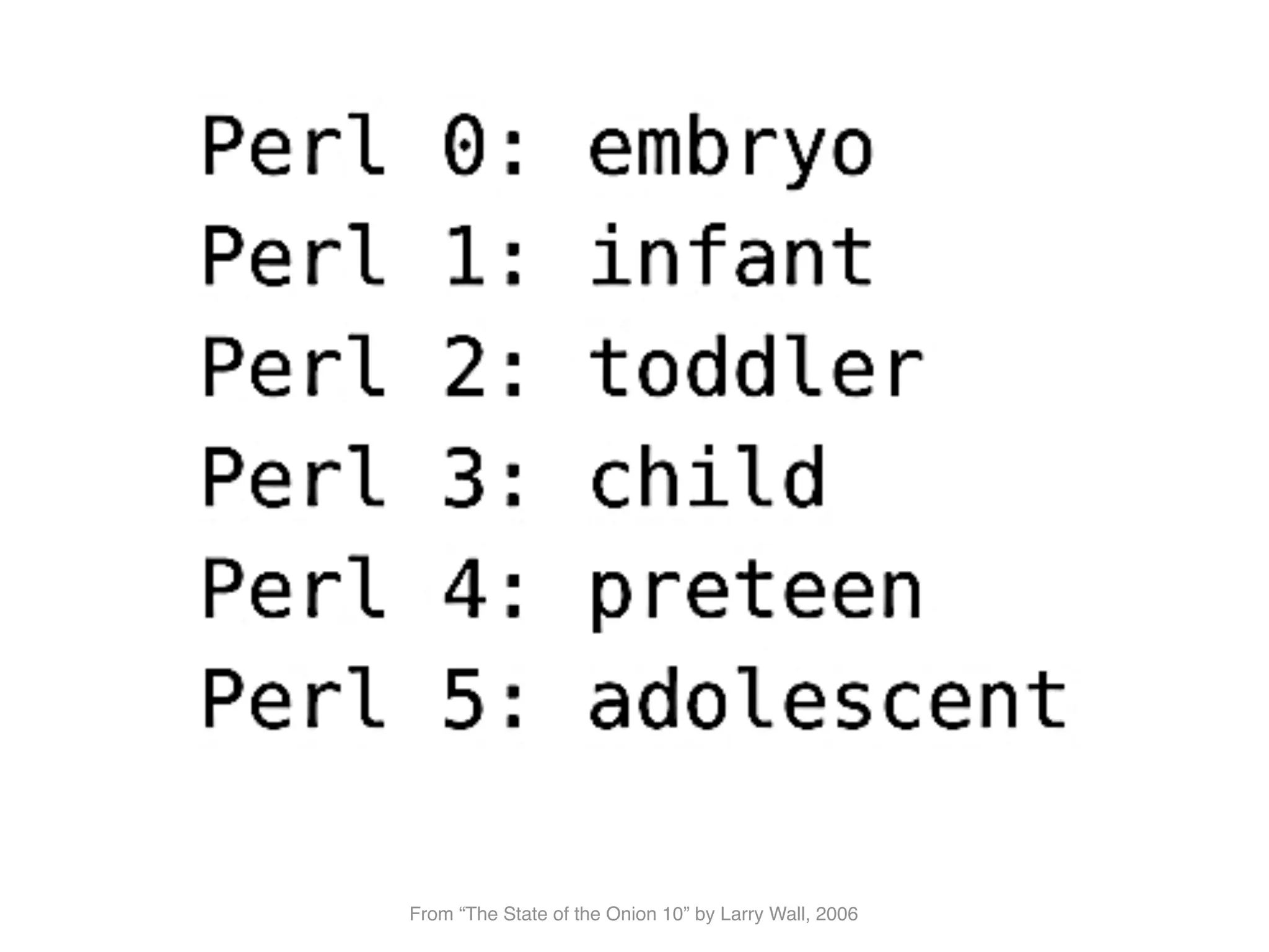 From “The State of the Onion 10” by Larry Wall, 2006
 