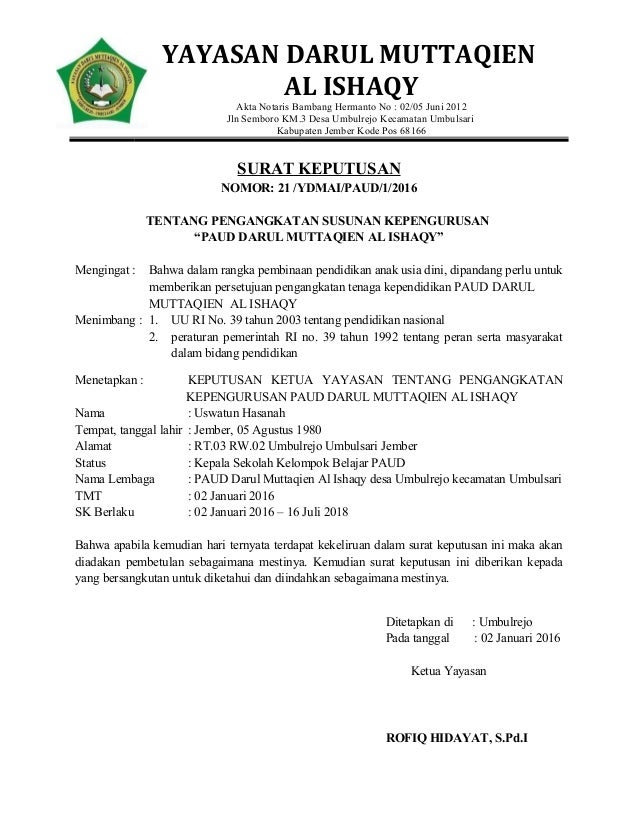 Sk Ydmai Pengurus Paud