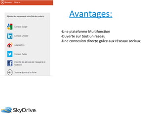 Avantages:
-Une plateforme Multifonction
-Ouverte sur tout un réseau
-Une connexion directe grâce aux réseaux sociaux

2

 