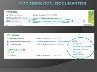 Opciones con  documentos 