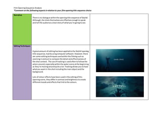 Skyfall Film Opening Sequence Analysis Report Sheet Ppt