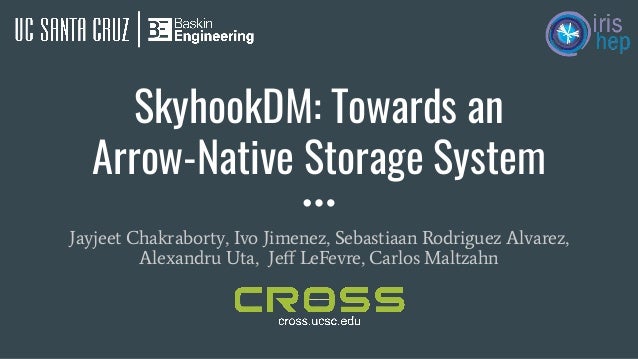 SkyhookDM: Towards an
Arrow-Native Storage System
Jayjeet Chakraborty, Ivo Jimenez, Sebastiaan Rodriguez Alvarez,
Alexandru Uta, Jeﬀ LeFevre, Carlos Maltzahn
 