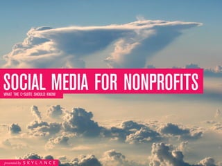 SociaL MeDia for NoNProfitS
WHAT THE C-SUITE SHOULD KNOW




presented by   skyl   nce
 
