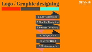 Logo / Graphic designing
1. Logo Designing
3. Banner Designing
2. Graphic Designing
4. Infographics
6. Business cards
5. Letter Head
 