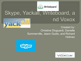Skype, Yackall, Writeboard, and Voxox Created by: Christine Dioguardi, Danielle Summerville, Jason Guido, and Richard Holman 