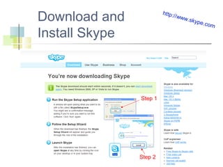Download and
Install Skype

http:/
/www
.skyp
e.com

Step 1

Step 2

 