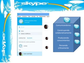 Comunicandonos
Construyendo
colaborativamente
Produciendo
conocimientos
Pensando
criticamente
 