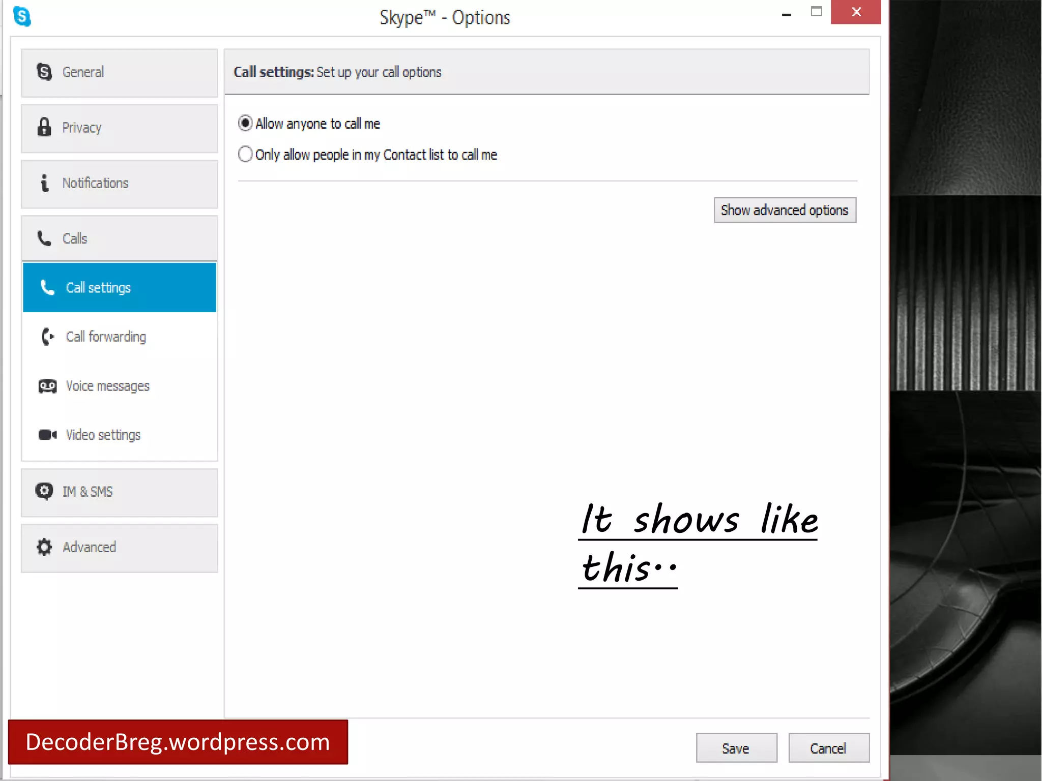 In call settings.. 
set up your call. 
DecoderBreg.wordpress.com 
It shows like 
this.. 
 