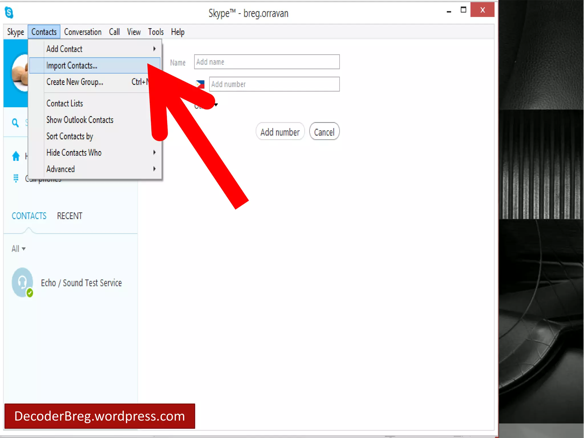 Click.. 
“Import contact” 
DecoderBreg.wordpress.com 
 