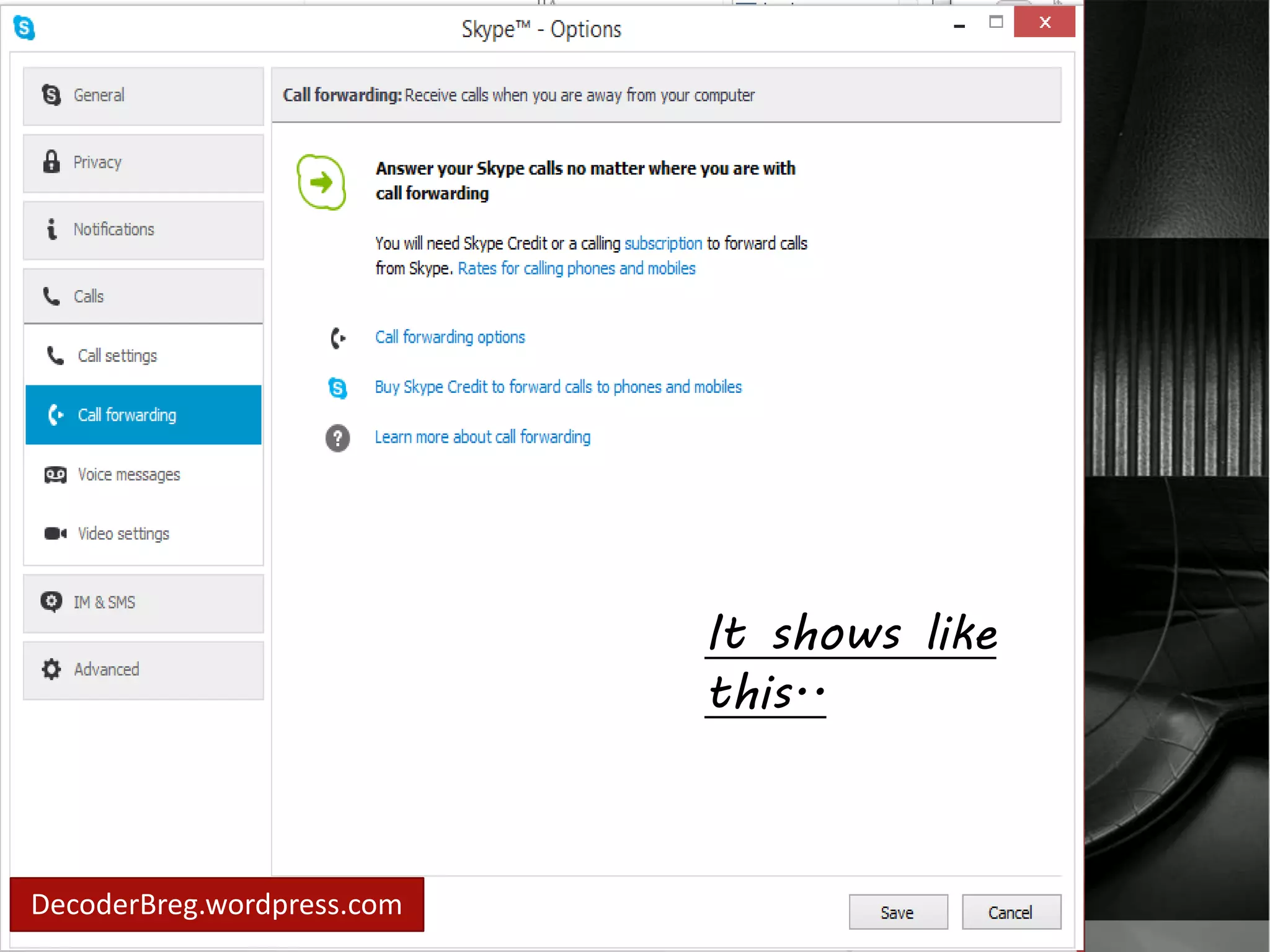 In call settings.. 
set up your call. 
DecoderBreg.wordpress.com 
It shows like 
this.. 
 