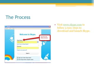 The Process<br />Visit www.skype.com to follow 3 easy steps to download and launch Skype.<br />