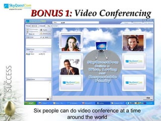 BONUS 1:  Video Conferencing Six people can do video conference at a time around the world 