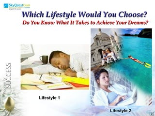 2 Which Lifestyle Would You Choose? Lifestyle 1 Lifestyle 2 Do You Know What It Takes to Achieve Your Dreams? 
