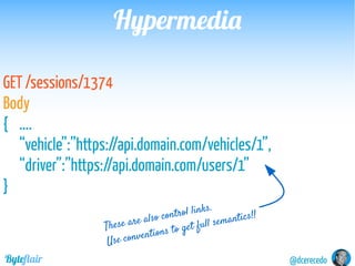 @dcerecedoByteflair
HypermediaHypermedia
Domain resources
Vehicles
Users
Sessions
Resource state transitions
Createresourc...