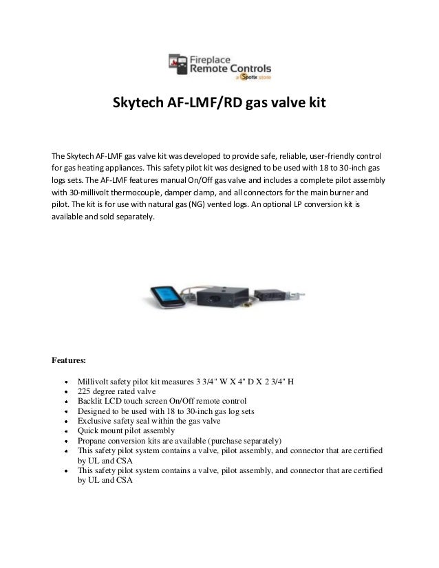 Skytech Af Lmfrd Gas Valve Kit